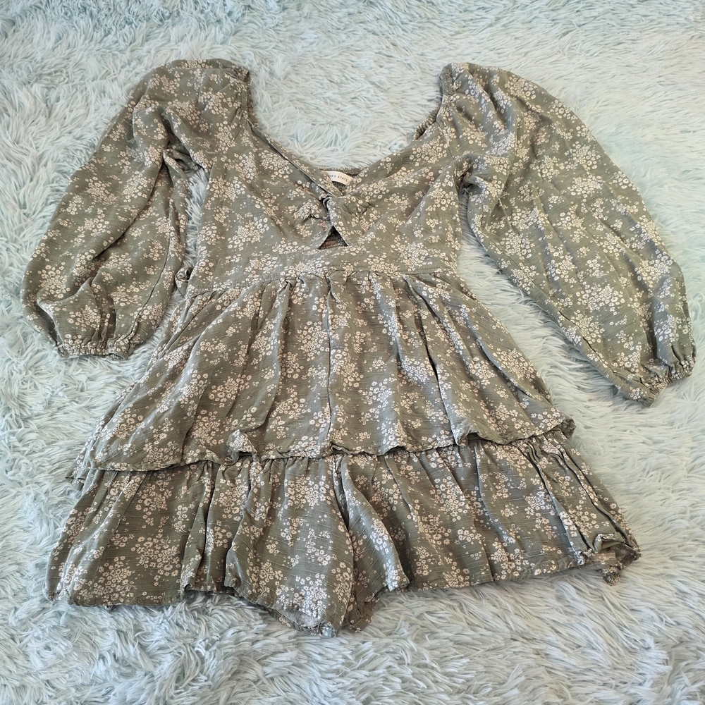 Altar'd‎ State Sage Green Floral Smocked Ruffle Romper - Size S